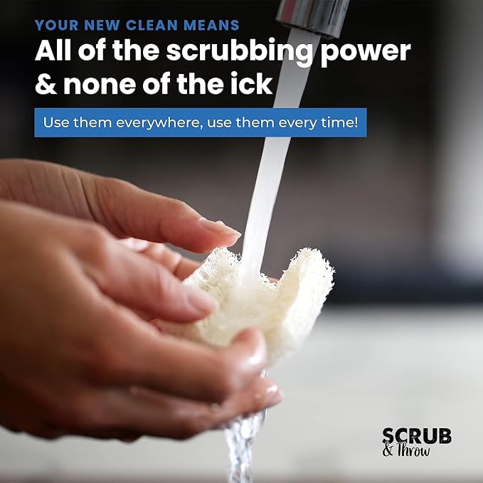 Scrub & Throw Loofah Scrub Sponge, Natural, Plastic-Free, Non-Scratch, for Kitchen, Dishes, Pots and Cleaning, Plant-Based, Plastic-Free, Eco-Friendly, Biodegradable, 90 Pack