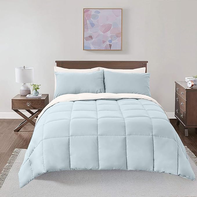 Royal Hotel Bedding Soft and Plush Down Alternative Comforter - Reversible with 2 Colors Duvet Insert Comforter - Hypoallergenic Hotel Plush Down-Alternative - Cal-King, King, Light Blue and White