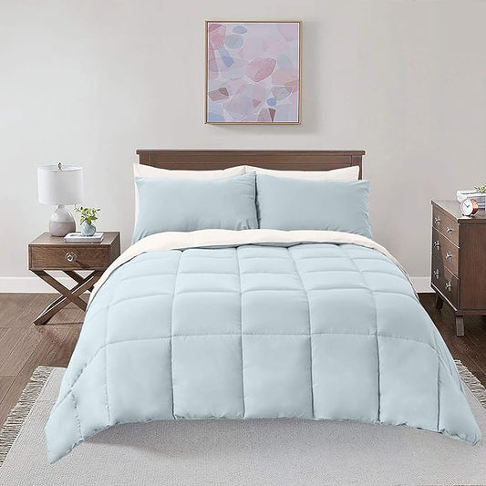 Royal Hotel Bedding Soft and Plush Down Alternative Comforter - Reversible with 2 Colors Duvet Insert Comforter - Hypoallergenic Hotel Plush Down-Alternative - Twin XL, Light Blue and White