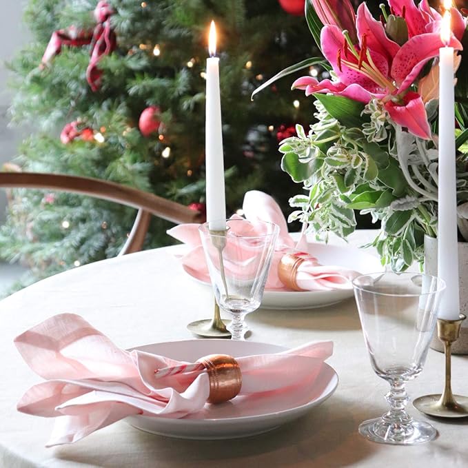 Huddleson Pink Linen Napkin 20x20 (Set of Four) Luxury Italian Linen Napkin Sewn in US