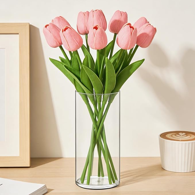 Acrylic Flower Vase Cylinder, 2 Packs, 7.87" Tall Clear Plastic Vase for Centerpieces - Shatterproof Wedding, Event & Home Decor Vase,7.87" Tall Round - 2 Pcs, Clear