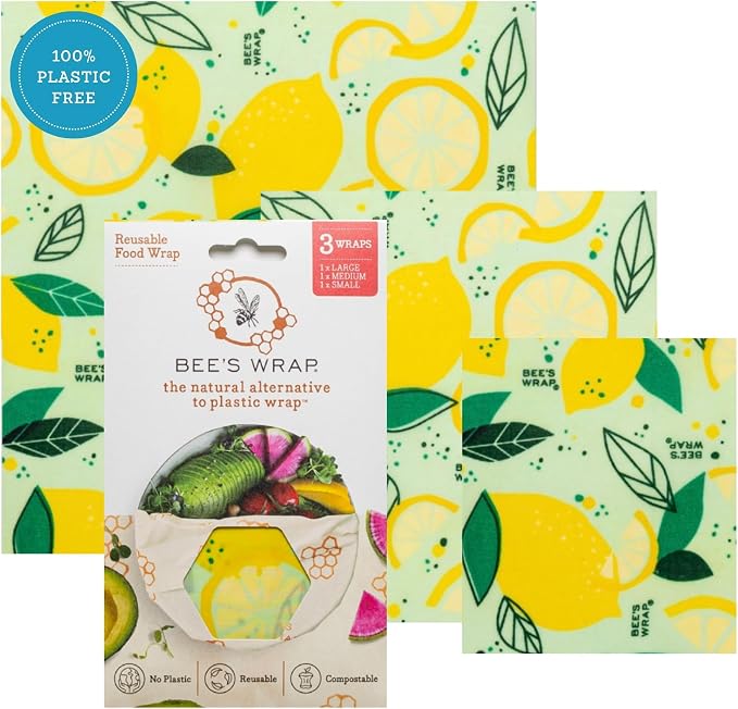 Bee's Wrap - Limited Edition - Beeswax Wraps for Food - 3 Pack of Assorted Beeswax Wraps - Small, Medium & Large Wrap - Plastic Free Made in USA Reusable Natural Food Wrap - Fresh Squeeze Print