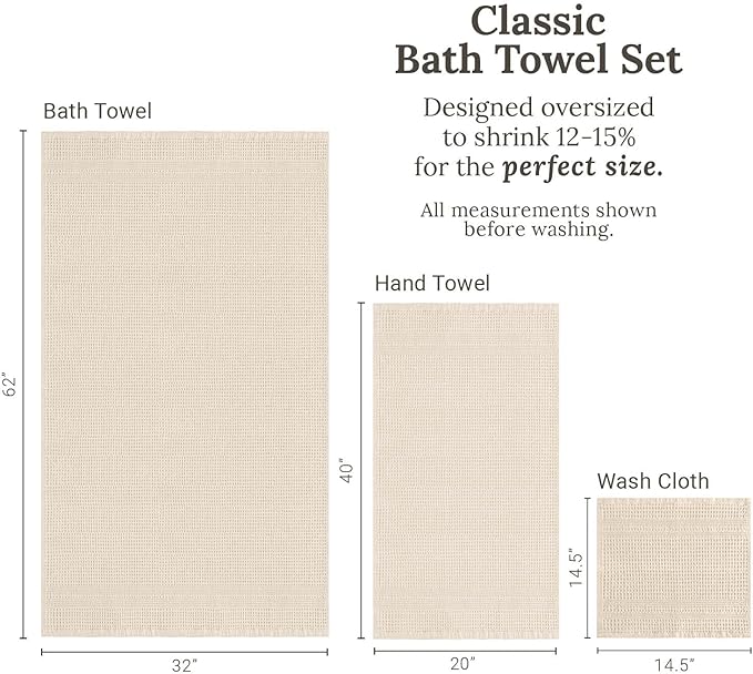 GILDEN TREE Waffle Towel Set Quick Dry Thin | 2 Bath Towels | 2 Hand Towels | 2 Washcloths, Classic Style (Cream)