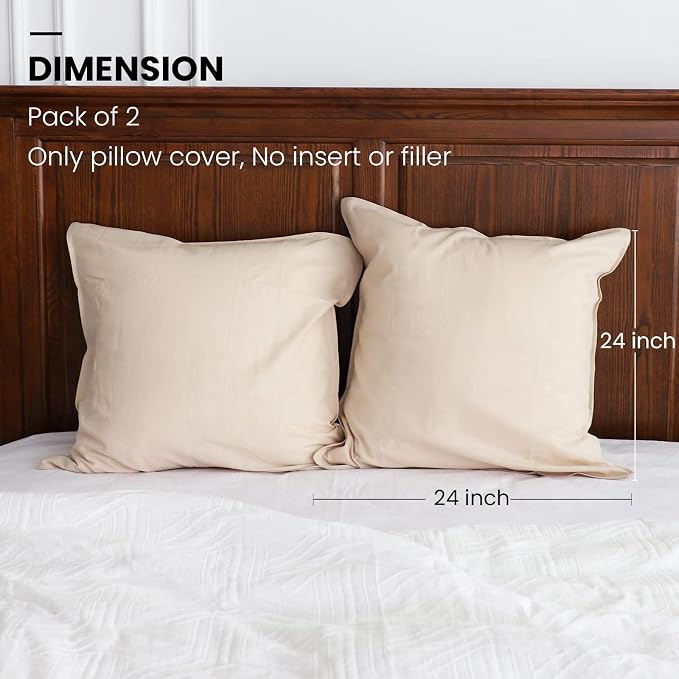 Simple&Opulence Linen Euro Shams Basic Style Solid Color 24x24 Inch Pack of 2 Flax Cotton Blend Decor Throw Pillow Covers Soft Breathable Farmhouse Pillow Shams - Linen/Beige