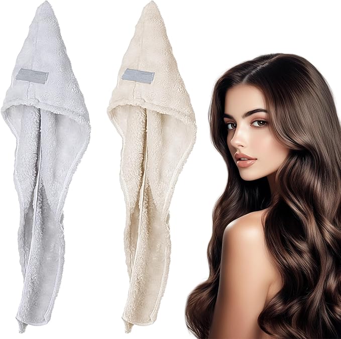 2 Pack Microfiber Hair Towel Wrap for Women, Hair Towel Wrap Super Absorbent Quick Dry Turban for Curly Straight Long Short Thick Wet (27.6" x 9.4")