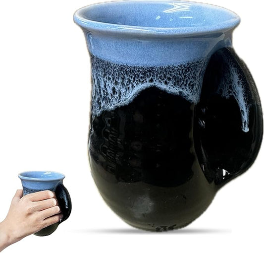 Clay in Motion Hand Warmer Coffee Mug – Handmade Coffee Mug With Comfortable Handle Contoured Pocket Hand Warming Ceramic Coffee Mug – Proudly Made in USA – Right Handed – 14 Oz - Lava Foam