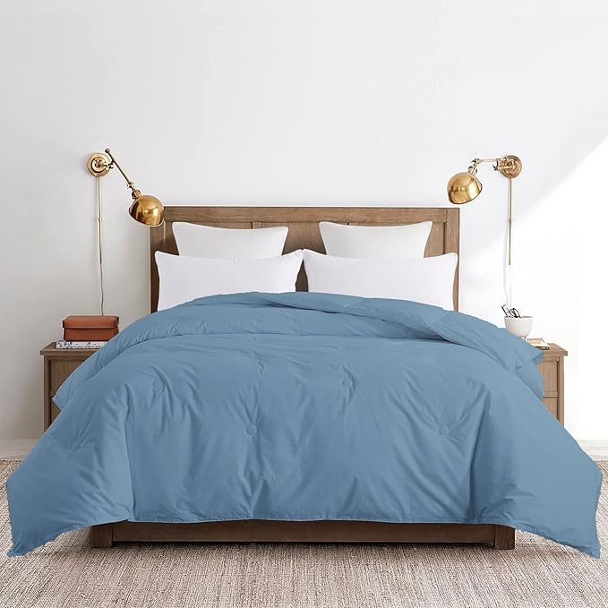 Feather and Loom Button Stitch Down Alternative All Seasons Comforter - Soft and Easy Care Microfiber Cover, Hypoallergenic High Loft Fiber Fill, Machine Washable Color: Blue Fog Size: Full/Queen