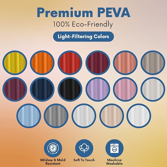 No Smell Shower Curtain Liner 72x72 Grey - PEVA Plastic Shower Curtain for Bathroom, PVC-Free Waterproof Grey Shower Liner with Metal Grommets and Magnet-Weighted Bottom Hem - Washable Liner