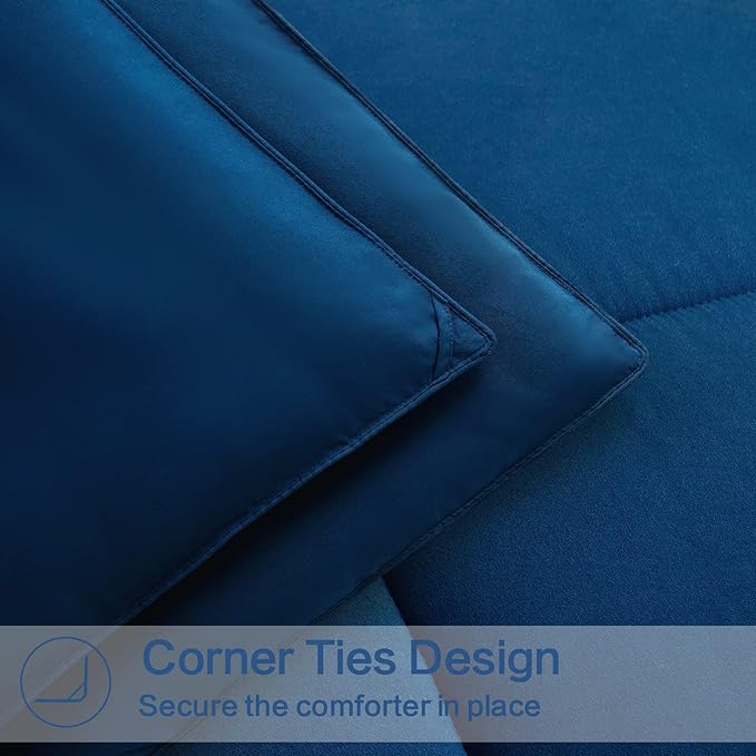 EASELAND Full Size Down Alternative Comforter - Quilted Duvet Insert for All Seasons, Soft Lightweight with Corner Tabs, Summer Winter Warm Bedding, Navy 82×86 Inches