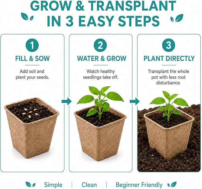 JOYSEUS 3.25" Seed Starter Pots, Organic Planting Peat Pots for Indoor Garden Seedling, 30 Pcs 100% Eco-Friendly and Biodegradable for Seed Germination
