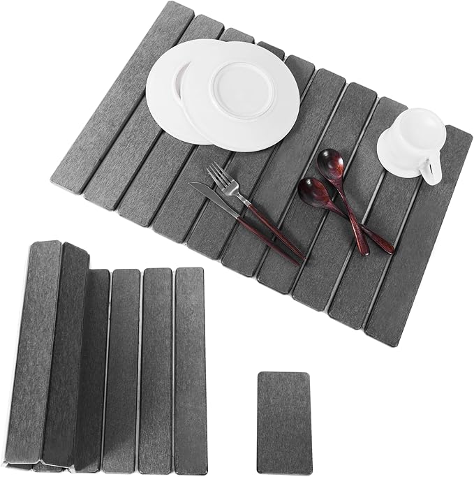 2pcs Stone Dish Drying Mat for Kitchen Counter, Quick-Dry Diatomaceous Earth Water Absorbent Pad & Countertop Drainer, Home Essentials for Bath and Pets - Dark Grey, 24x16’’ & 8x4’’