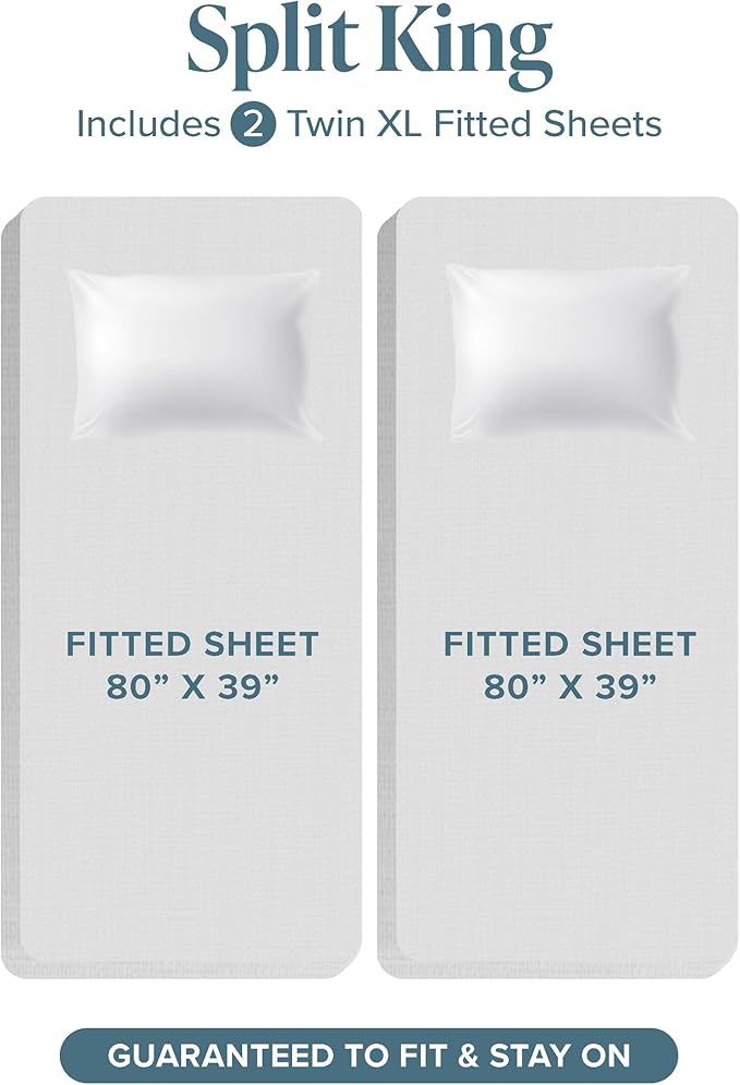 Bare Home 100% Organic Cotton Jersey Sheet Set, Ultra Soft, 100% Cotton - Sheet Set & Pillowcases - Deep Pocket Bed Sheets (Split King, Cloud Grey)