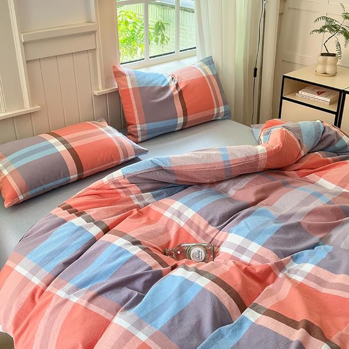 FACE TWO FACE Bedding Duvet Cover Set100% Washed Cotton Duvet Cover Linen Like Textured Breathable Durable Soft Comfy (California King, Time Blue)