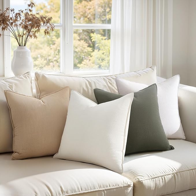Pack of 4,Decorative Linen Soild Throw Pillow Covers Soft Accent Cushion Case Boho Farmhouse Neutral Pillowcase for Couch Sofa Bedroom Living Room Home Decor 18 x 18 Inch Green
