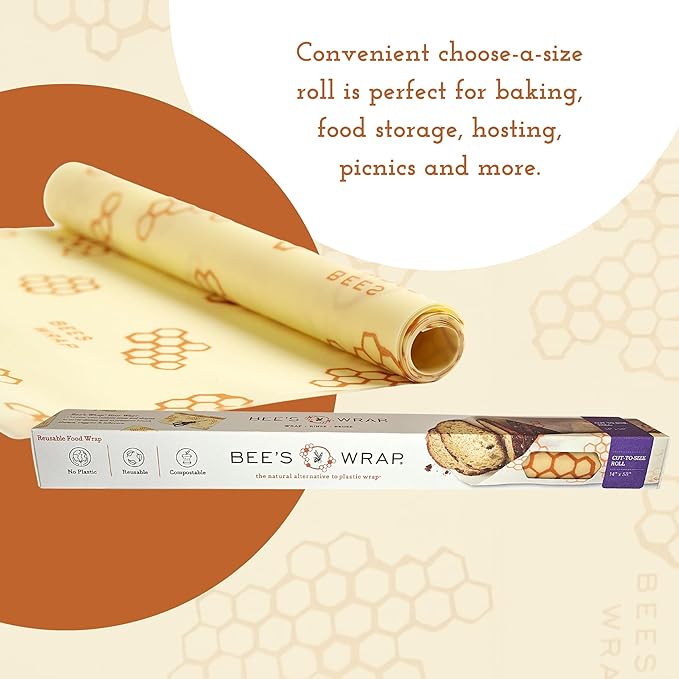Bee's Wrap Plastic-Free Transition Kit - Beeswax Food Wraps Bundle Includes Cut to Size Honeycomb Roll, 3 Bakery Lane Prints & 3 Honeycomb Prints - Made in the USA Beeswax Reusable Wraps for Food