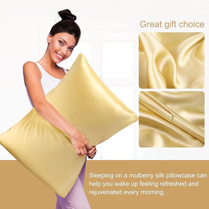 uxcell 1 Pack 100% Charmeuse Pure Silk Pillowcase for Hair and Skin, 350TC 19 Momme Soft Breathable Pillow Case with Hidden Zipper, Champagne Queen(20x30inch)