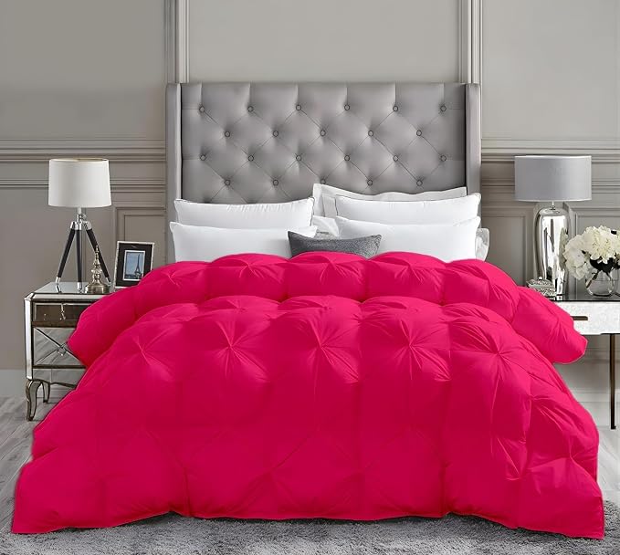 Twin XL Down Alternative Comforter 68x92 Inch Hot Pink – 500 GSM Ultra Soft Breathable, Luxury Pintuck Pinch Pleat, All Season Duvet Insert with Corner Tabs, Machine Washable