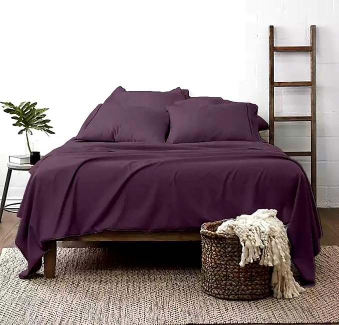 100% Real Certified Organic Cotton Bedsheet Set, Full Size 6 Piece 800-Thread-Count Sheet Set, [1 Fitted + 1 Flat + 4 Pillowcases], Extra 30" Deep Pocket - Plum