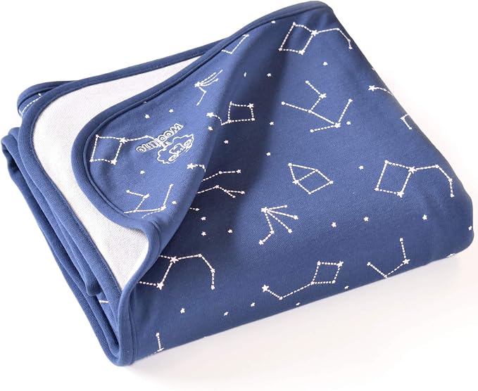 Woolino Toddler Blanket - Merino Wool and Organic Cotton Baby Blanket for Girls and Boys - 4 Season - 52.5” x 40” - Night Sky