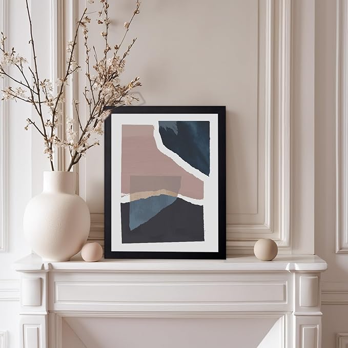 Monem Art Torn Paper Abstract Collage Print - Minimalist Scandinavian Art Poster - Wall Decor for Living Room, Bedroom or Office - 12x16 Black Framed Wall Art by Mareike Bohmer
