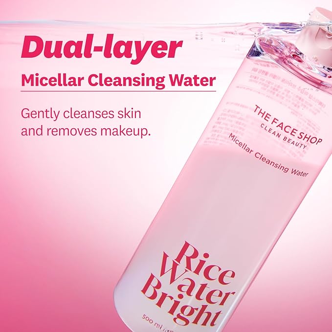 The Face Shop Rice Water Bright Micellar Water, Hydrating Face Cleanser and Makeup Remover, with Rice Active Complex™, Gentle for Sensitive Skin, 16.9 fl. oz