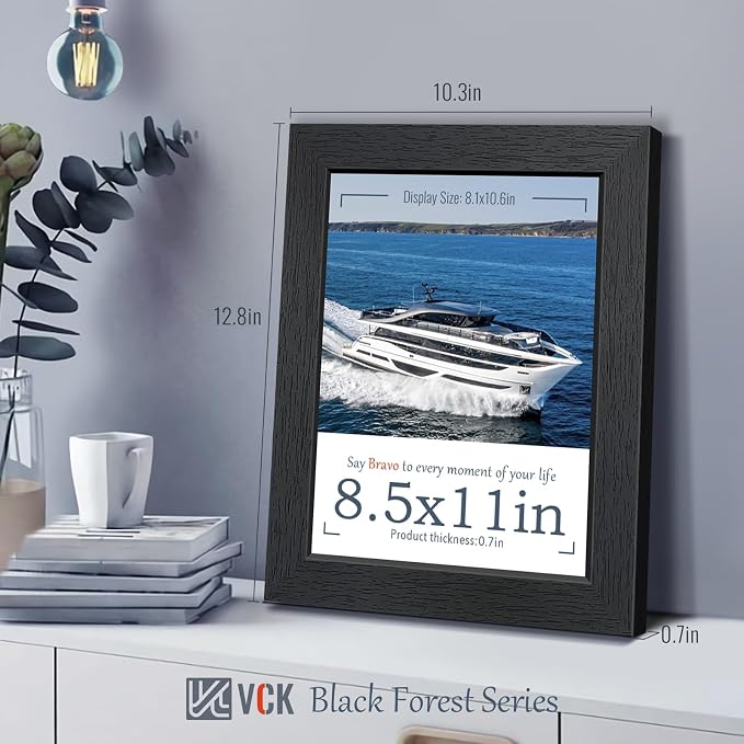 VCK 8.5x11 Picture Frame Black - 2 Pack, Gallery-Quality Wood Poster Frames, 1.1-Inch Wide Border, Polished Plexiglass, Vertical or Horizontal Wall & Tabletop Display for Photo/Certificates/Prints