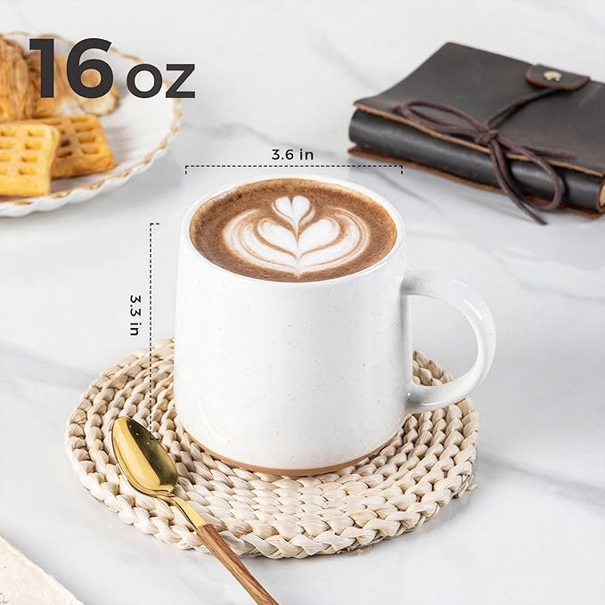 GBhome Ceramic Coffee Mugs Set of 4, 17oz Handmade Ceramic Coffee Mugs Set with Terracotta Underside for Latte/Tea/Beer/Hot Cocoa, Dishwasher & Microwave Safe