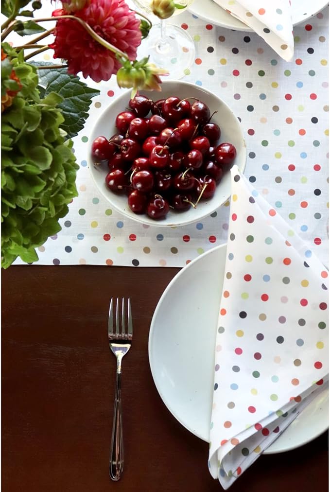 Huddleson Piccadilly Polka Dot Linen Napkin (Set of Four) Italian Luxury Made in US Sewn in US