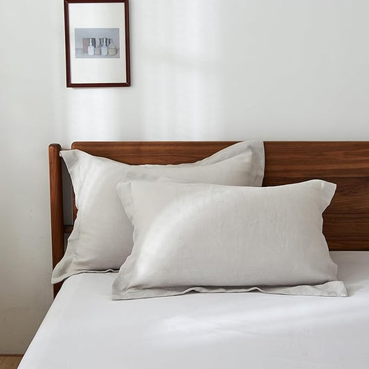 100% French Linen Pillow Shams Basic Style - Pack of 2 - Washed Solid Color Natural Flax Soft Breathable - Grey, 20'' x 36''