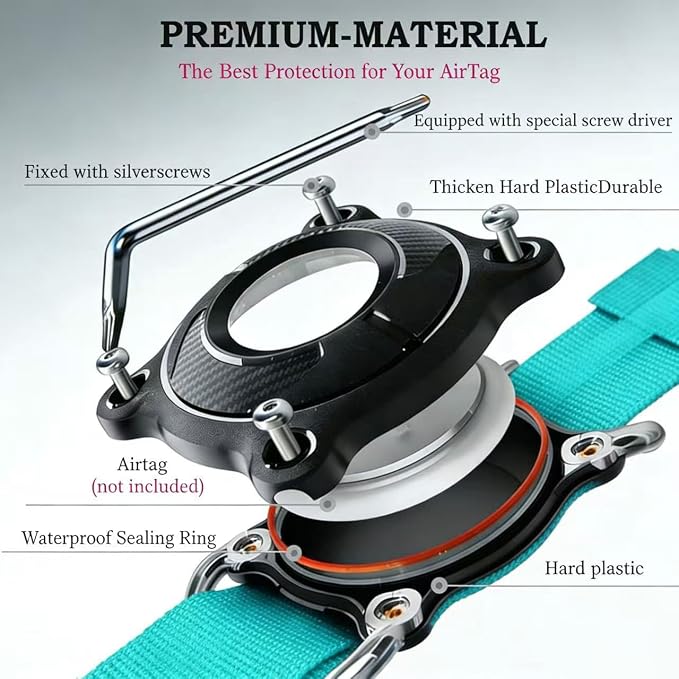Upgraded AirTag Dog Collar,Waterproof Tactical Dog Collar with AirTag Holder, Control Handle and Metal Buckle,Heavy Duty Dog Collars for Large Dogs (Teal，L