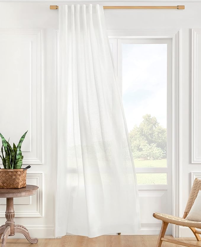 ATLINIA 100% Linen Sheer Curtains White Panels - 2 Panels Window Natural Linen Sheer for Bedroom Living Room Farmhouse Light Curtains Filtering Door Shades Privacy Rustic Boho Door Drape 63 inch