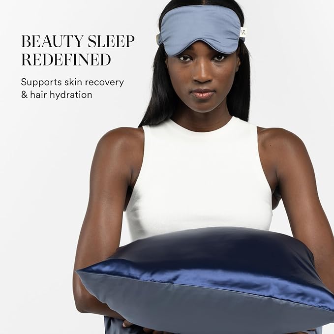 Clementine Sleepwear Essentials Organic King Size Pillowcase Blue Lagoon | Two-Tone Bamboo and Silver Ion Silk for Acne-Prone Skin, Anti-Aging, and Hydrated Hair and Skin