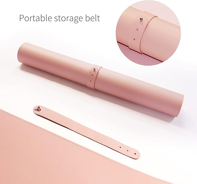 RENMTURE Dual-Sided Mouse Pad, Natural Cork & PU Leather Large Desk Pad for Office and Home Work, Desk Protector Non-Slip, Waterproof, Easy Clean (Pink, 36"x17")
