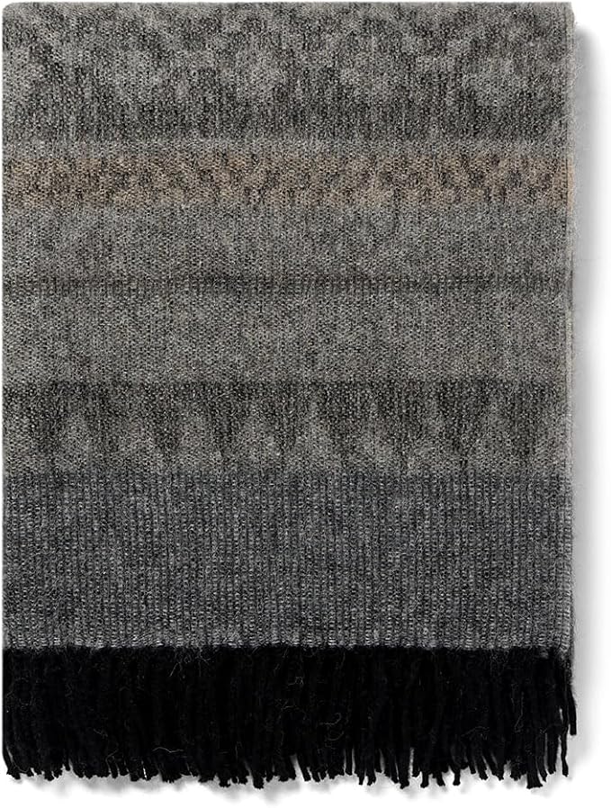 Alpaca Wool Blanket Throw Cherokee Design for Bed Couch Sofa Soft Warm Peruvian Alpaca Wool Blankets 72" x 60" (Gray/Black/Camel)