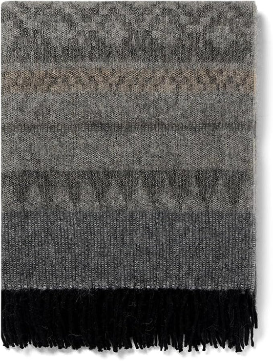 Alpaca Wool Blanket Throw Cherokee Design for Bed Couch Sofa Soft Warm Peruvian Alpaca Wool Blankets 72" x 60" (Gray/Black/Camel)