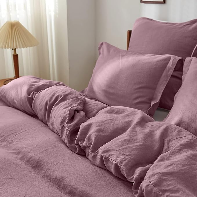 100% French Linen Pillow Shams Basic Style - Pack of 2 - Washed Solid Color Natural Flax Soft Breathable - Purple, 20'' x 26''