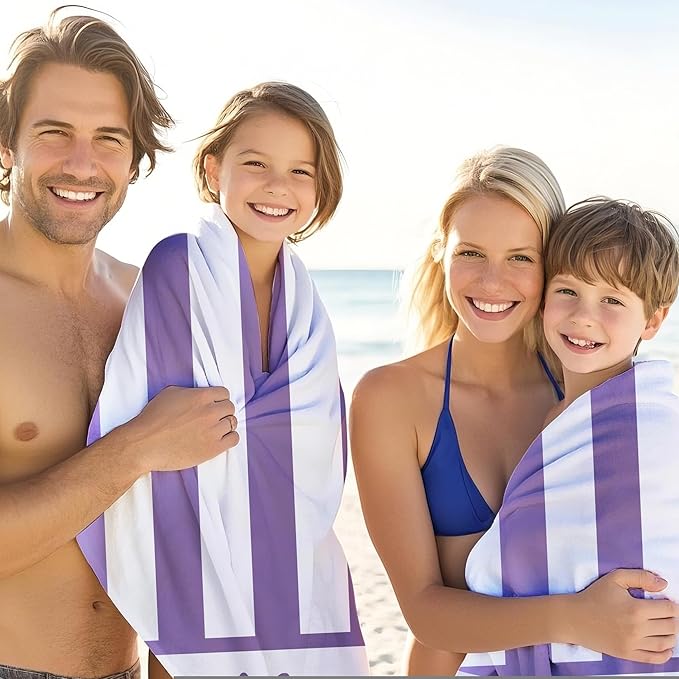 JML Personalized Beach Towel with Name, Custom Cabana Stripe Beach Towel, Customized Microfiber Pool Towel, Quick Dry & Absorbent Swim Towel for Adult,Anniversary, Birthday, Summer Holiday,Vacation