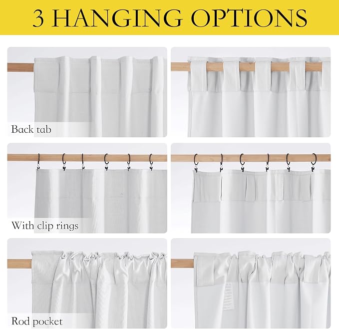 NICETOWN Back Tab 100% Blackout Linen Curtains with Thermal Insulated White Liner, White, 52" Wide, 84" Length Energy Saving Curtains for Living Room 2 Panels Set, Vertical Blinds
