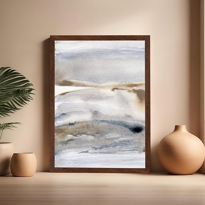 Monem Art Neutral Abstract Watercolor Landscape Wall Art - Minimalist Earth Tone Contemporary Painting Poster - Modern Calm Aesthetic Art Print - 16x20 Brown Framed Wall Art by Mareike Bohmer