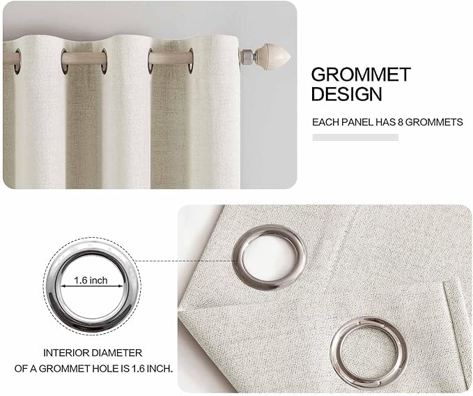 MIULEE Linen Texture Curtains for Bedroom Solid 100% Blackout Thermal Insulated Linen Beige Curtains Grommet Room Darkening Drapes for Living Room 52x45 Inch (2 Panels)