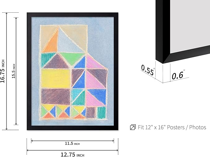 Monem Art Colorful Abstract House Painting Print - Bright Geometric Modern Art Poster - Wall Decor for Living Room, Bedroom or Office - 12x16 Black Framed Wall Art by Renee Stramel