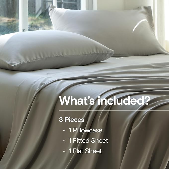 DOZ Sheet Set, 100% Viscose derived from Bamboo, Organically Grown, Buttery Soft, Cooling Sheets, High GSM, Deep Pockets - 3 Piece - 1 Pillowcase 1 Fitted 1 Top Sheet (Dove, Twin XL)