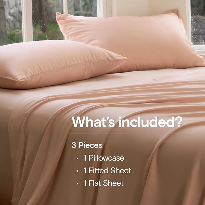 DOZ Sheet Set, 100% Viscose derived from Bamboo, Organically Grown, Buttery Soft, Cooling Sheets, High GSM, Deep Pockets - 3 Piece - 1 Pillowcase 1 Fitted 1 Top Sheet (Blush, Twin XL)