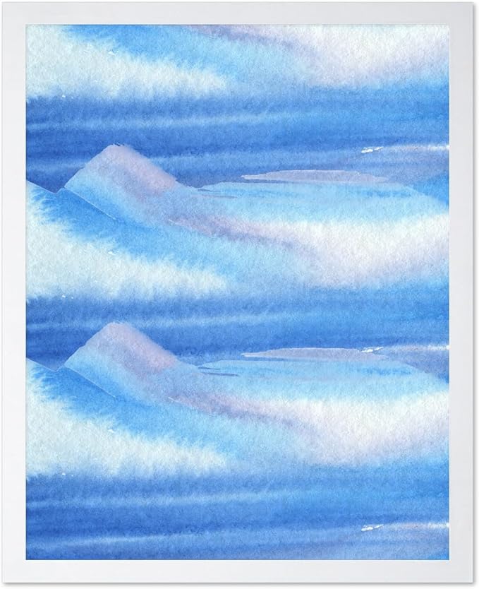 Monem Art Blue Watercolor Abstract Landscape Print - Minimalist Ocean Horizon Art Poster - Wall Decor for Living Room, Bedroom or Office - 16x20 White Framed Wall Art by Rs Lab Studio