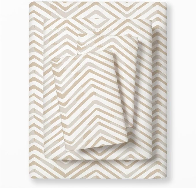 MakeMake Organics Organic Sheet Set Full (4 Piece) GOTS Certified Organic Cotton Sheets 300 TC Sateen Soft Fitted Sheet Flat Sheet Pillow Cases Toddler Kids (Full, Herringbone)