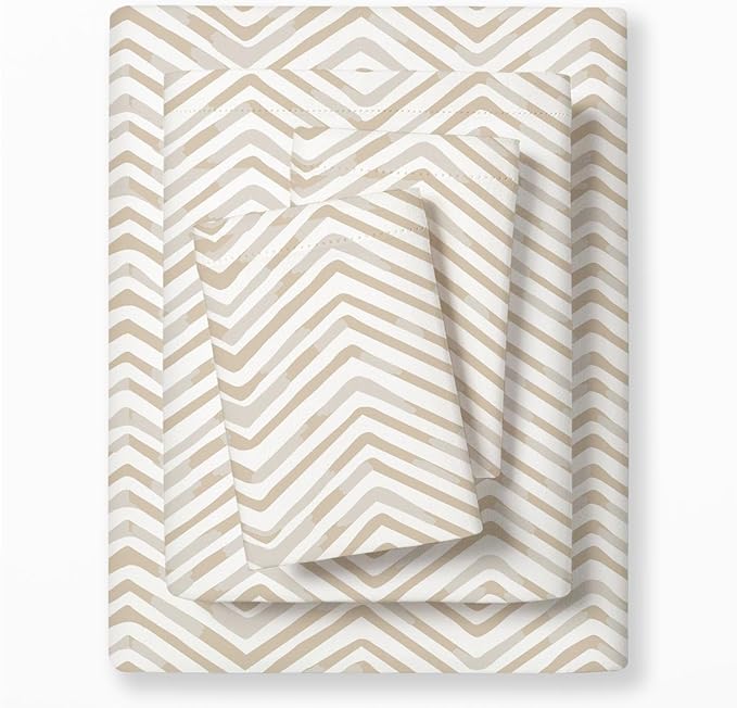 MakeMake Organics Organic Sheet Set Twin (4 Piece) GOTS Certified Organic Cotton Sheets 300 TC Sateen Soft Fitted Sheet Flat Sheet Pillow Cases Toddler Kids (Twin, Herringbone)