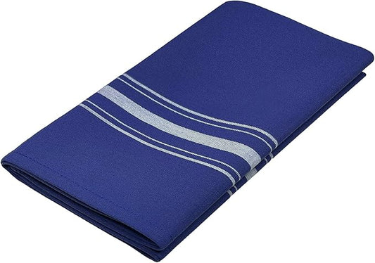 Bistro Restaurant Stripe Cloth Napkins Set of 12, Commercial Quality 18 x 22 Inches, MJS Linen Dinner Napkins Cloth Washable, Solution Dyed, Never Fade, Soil Release, Royal Blue White Stripes