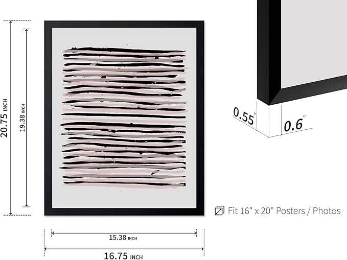 Monem Art Black and Blush Abstract Line Painting Print - Minimalist Scandinavian Art Poster - Wall Decor for Living Room, Bedroom or Office - 16x20 Black Framed Wall Art by Mareike Bohmer