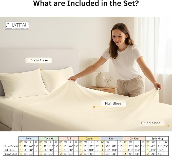Queen Sheet Set- 100% Organic Cotton Sheets Queen – GOTS & OEKO-TEX Certified Sateen Weave Soft, Breathable & Durable 15" Deep Pocket Cooling Sheets – Sustainable Gift-Ready Packaging- Ivory