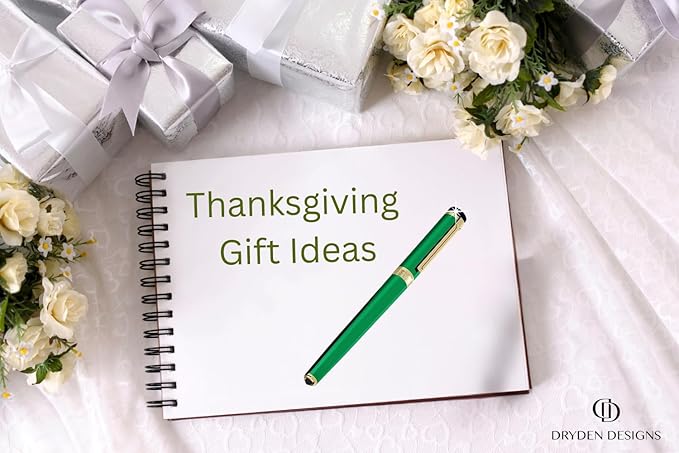 Dryden Designs Fountain Pen Medium Nib Gift Pouch - with 24 Ink Cartridges - MCM (Emerald Green)